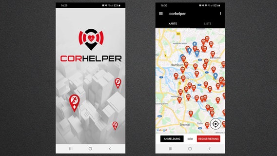 Die Screenshots zeigen die App "Corhelper". © Screenshot Corhelper App 