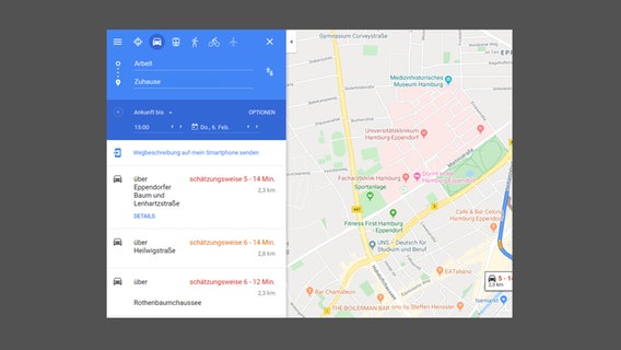 google maps zwischen auto und fahrrad wechseln