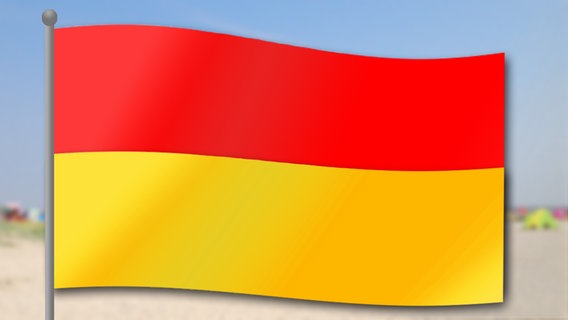 Eine rot-gelbe Flagge auf einem Strand © NDR 
